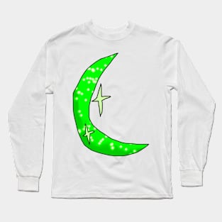 Crescent Green Sparkly Moon Long Sleeve T-Shirt